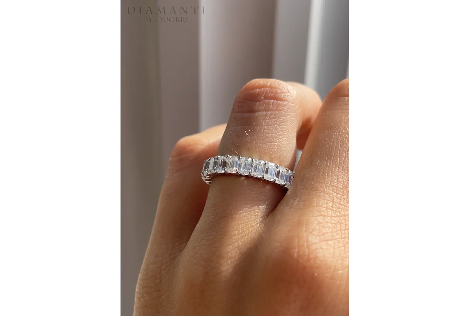 2 carat 18k white gold emerald cut diamond eternity anniversary wedding band Quorri Canada
