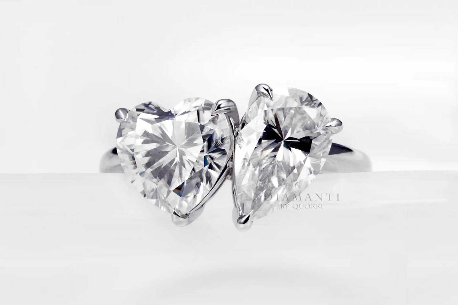 toi et moi heart and pear lab grown diamond or gemstone rings at Quorri