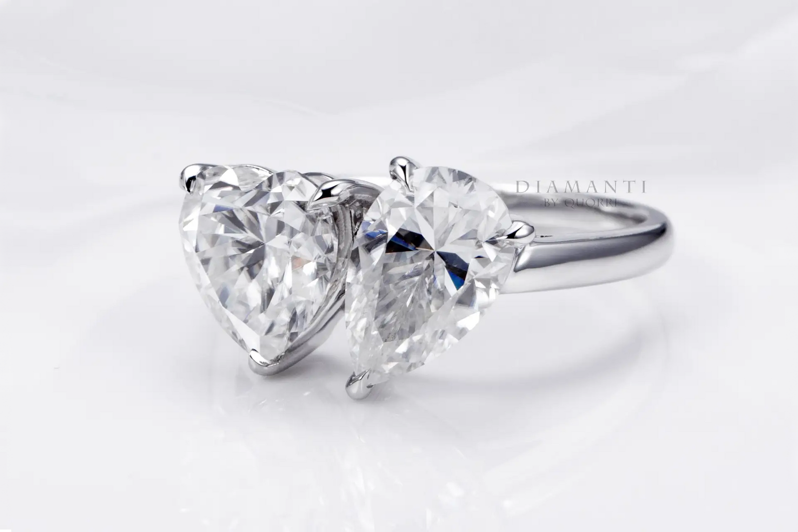 toi et moi heart and pear lab grown diamond or gemstone rings at Quorri