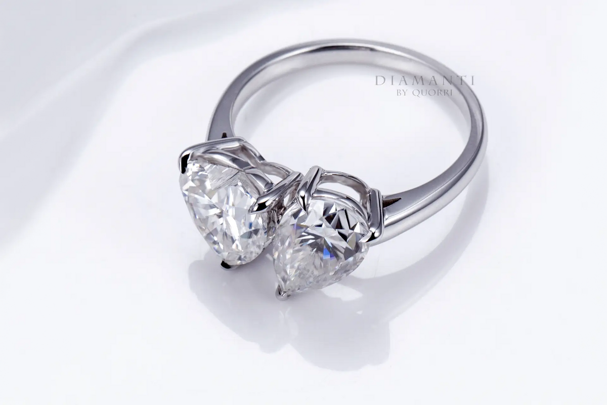 designer toi et moi platinum heart and pear lab grown diamond or gemstone rings at Quorri