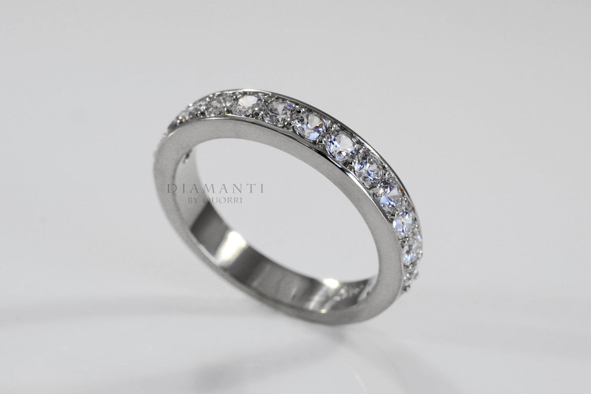 channel set 18k white gold .75ct.tw round lab diamond wedding band Quorri