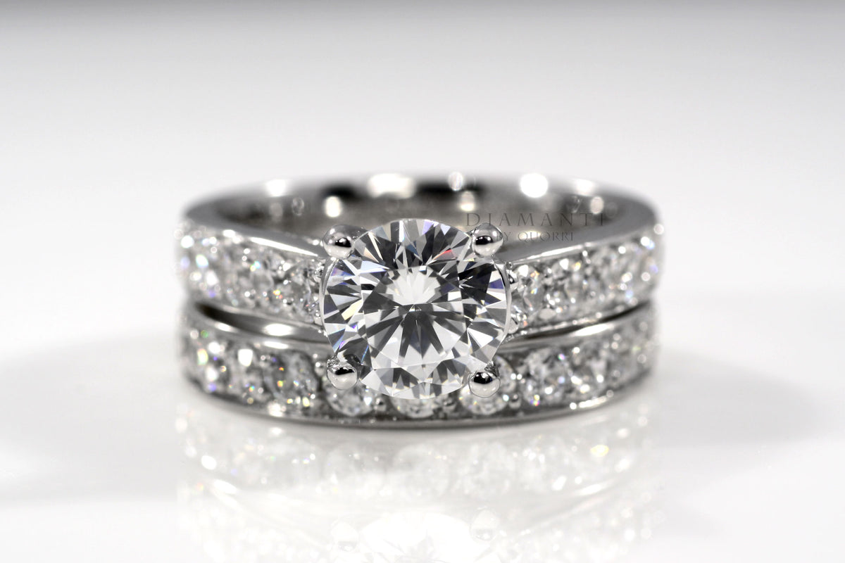 18k white gold .75ct.tw 2.5 carat round lab grown diamond ring and wedding band set Quorri
