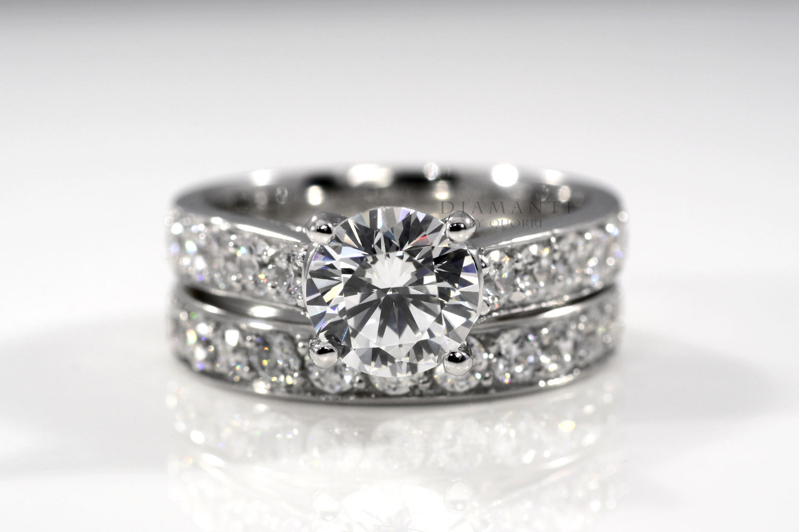 18k white gold .75ct.tw 2.5 carat round lab grown diamond ring and wedding band set Quorri