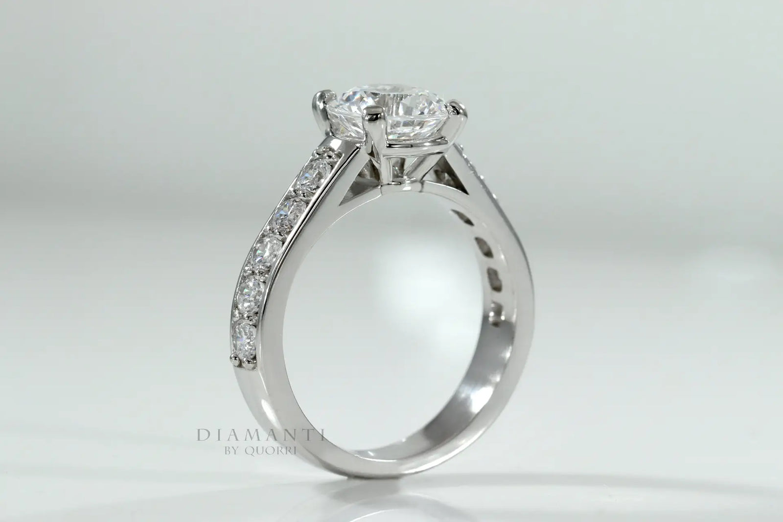 affordable 2.5 carat round white gold accented lab engineered diamond engagement ring Quorri Canada
