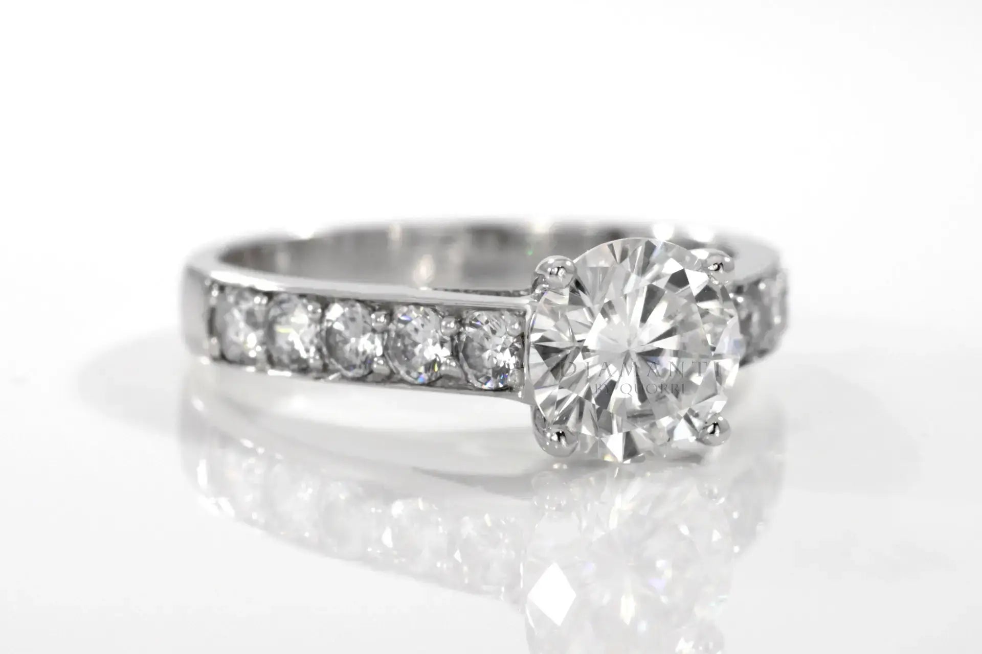 affordable 2.5 carat round white gold accented lab engineered diamond engagement ring Quorri Canada