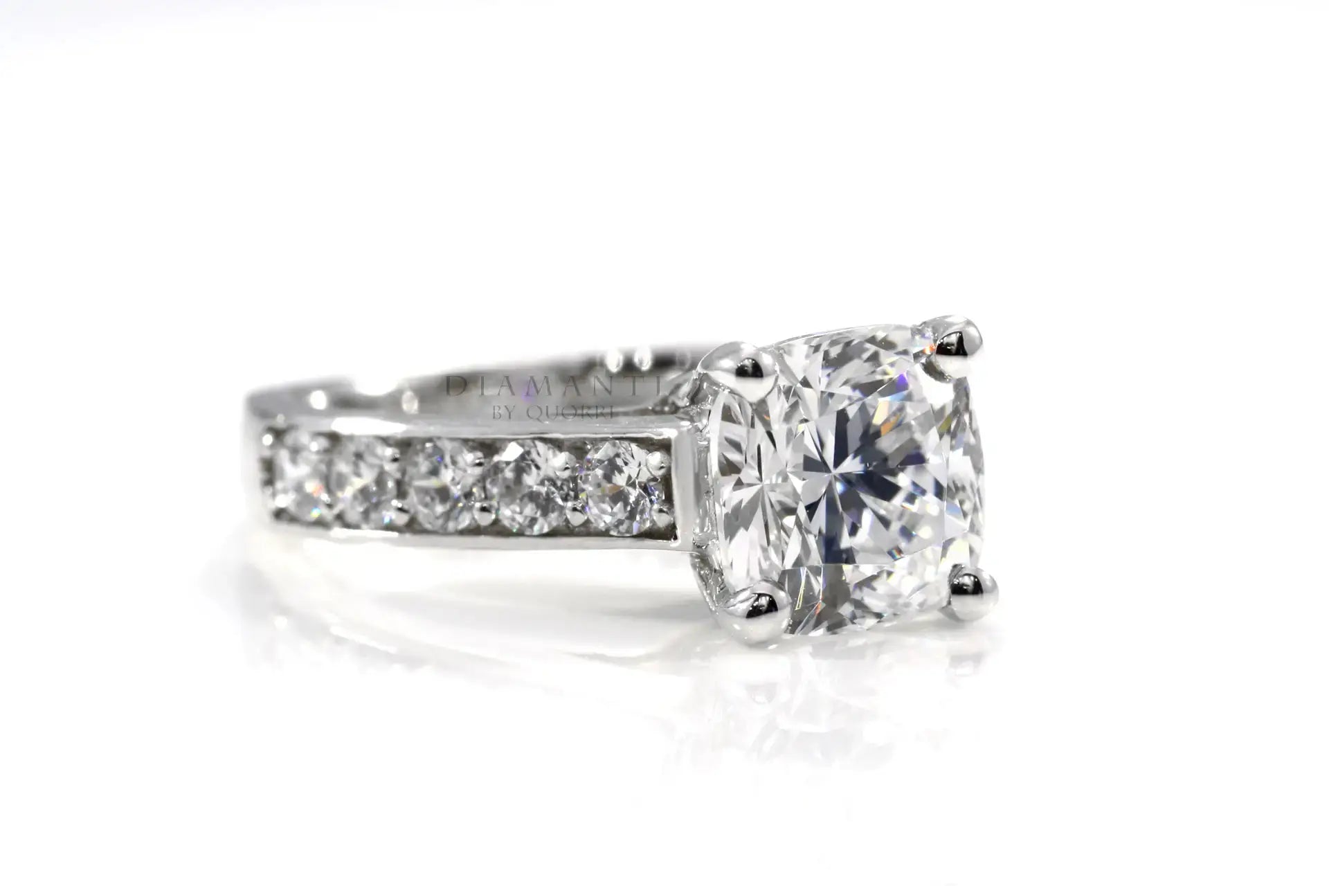 affordable 3 carat 14k round white gold accented lab grown diamond engagement ring Quorri Canada
