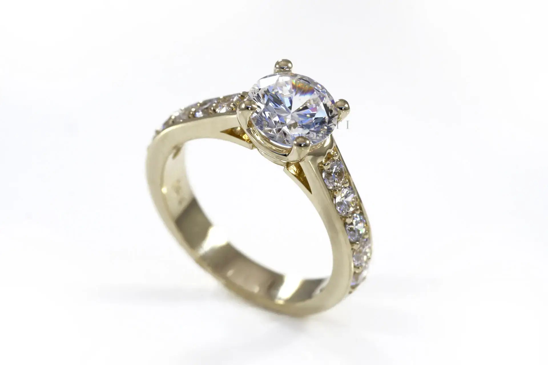 affordable 2 carat round 18k yellow gold accented lab created diamond engagement ring Quorri Canada