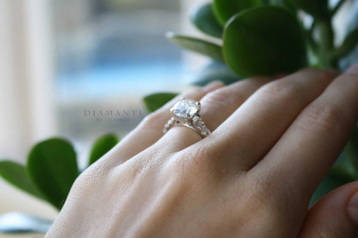 white gold large accented 2.50 carat round lab made diamond engagement ring Quorri