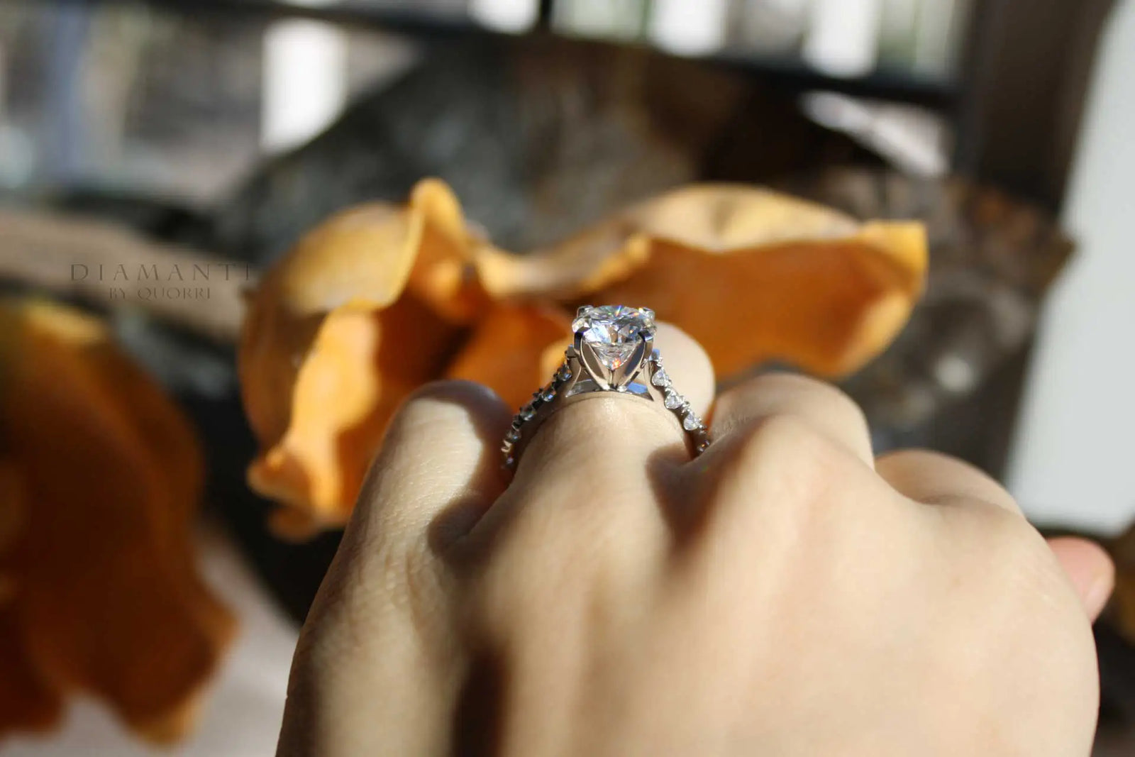 affordable large accented 2.5ct round lab diamond engagement ring Quorri