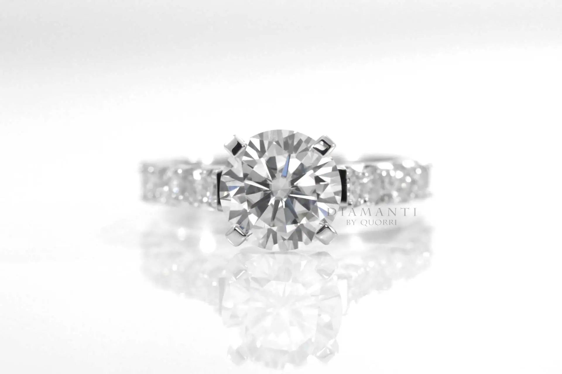 large accented 3ct round lab diamond engagement ring Quorri