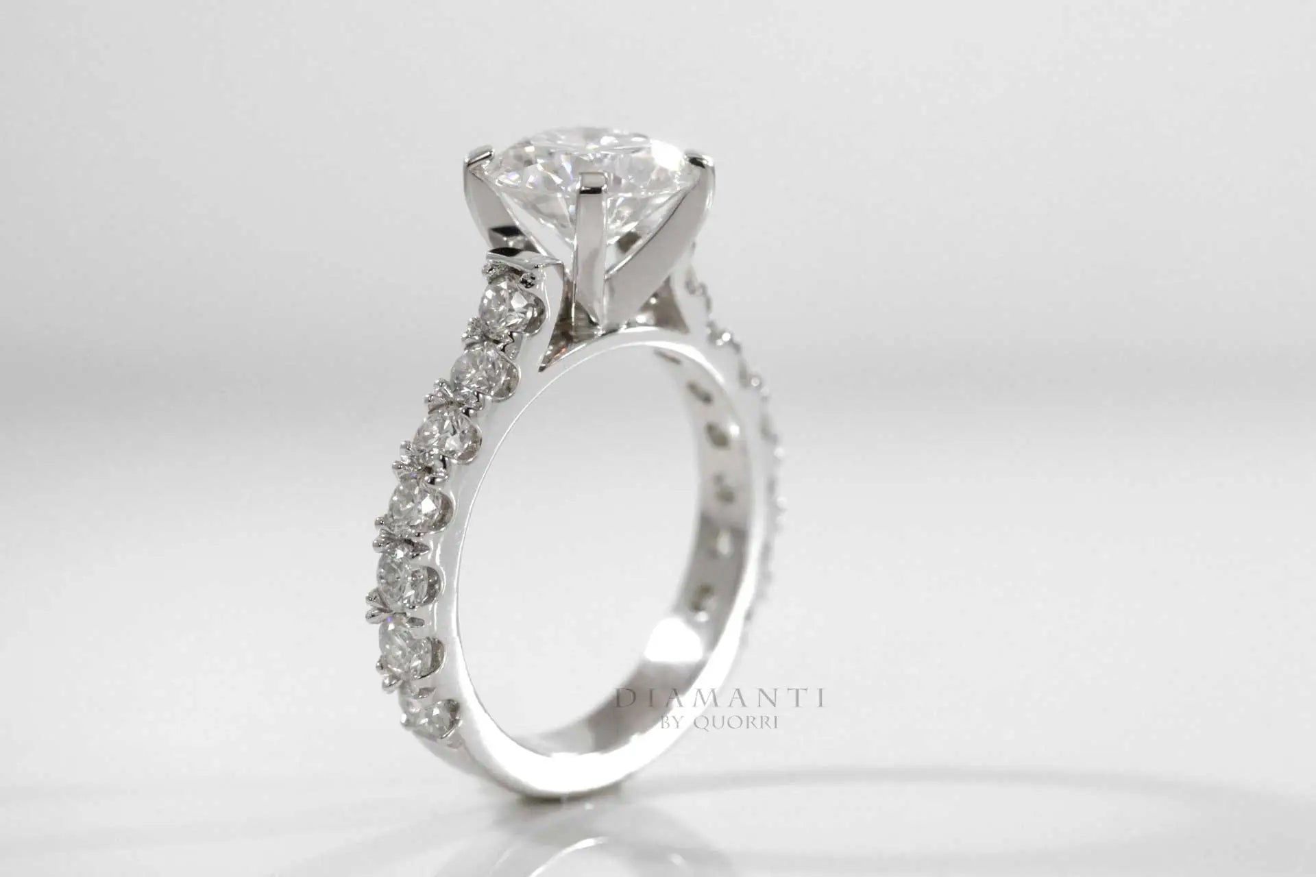 large accented 3ct round lab diamond engagement ring Quorri
