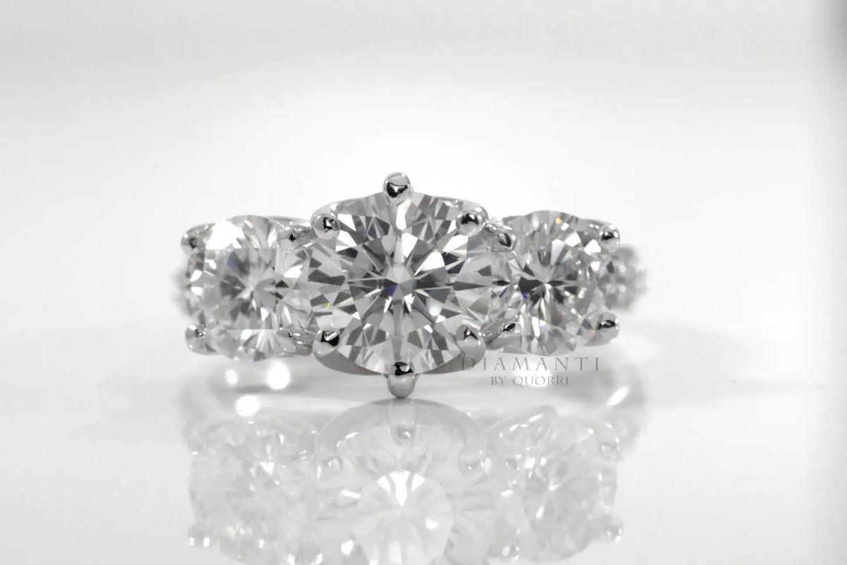 affordable three stone 1.50ct white gold lab diamond engagement ring Quorri