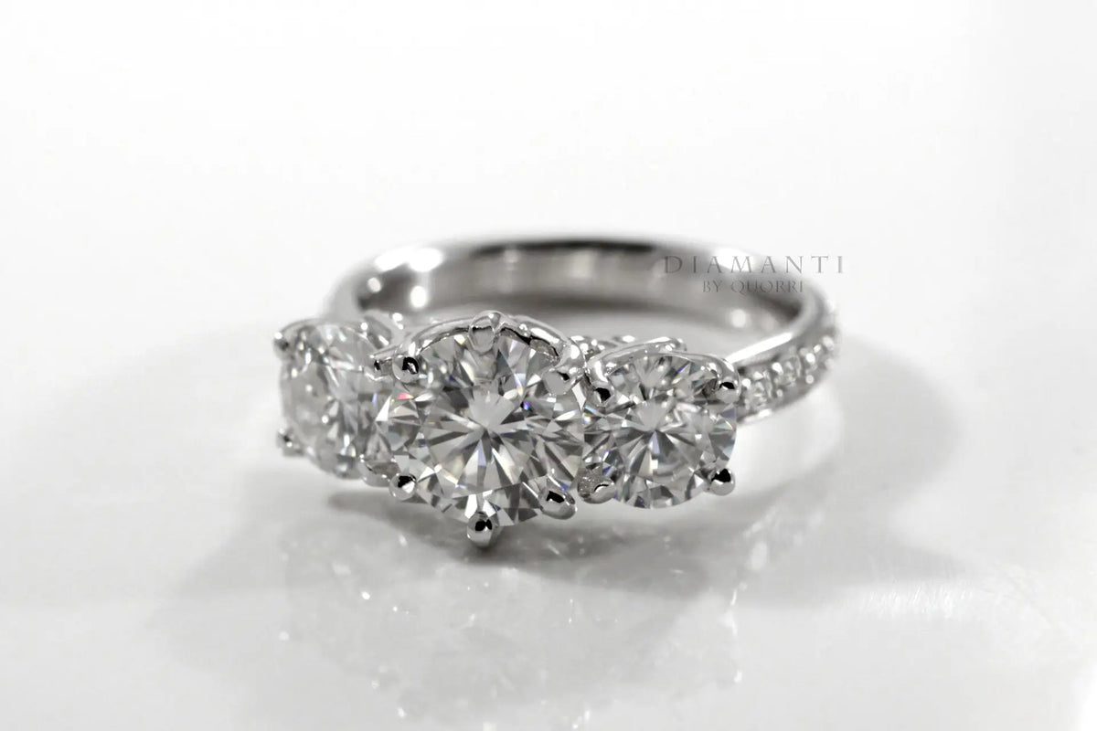 affordable three stone 3ct.tw Platinum lab diamond engagement ring Quorri