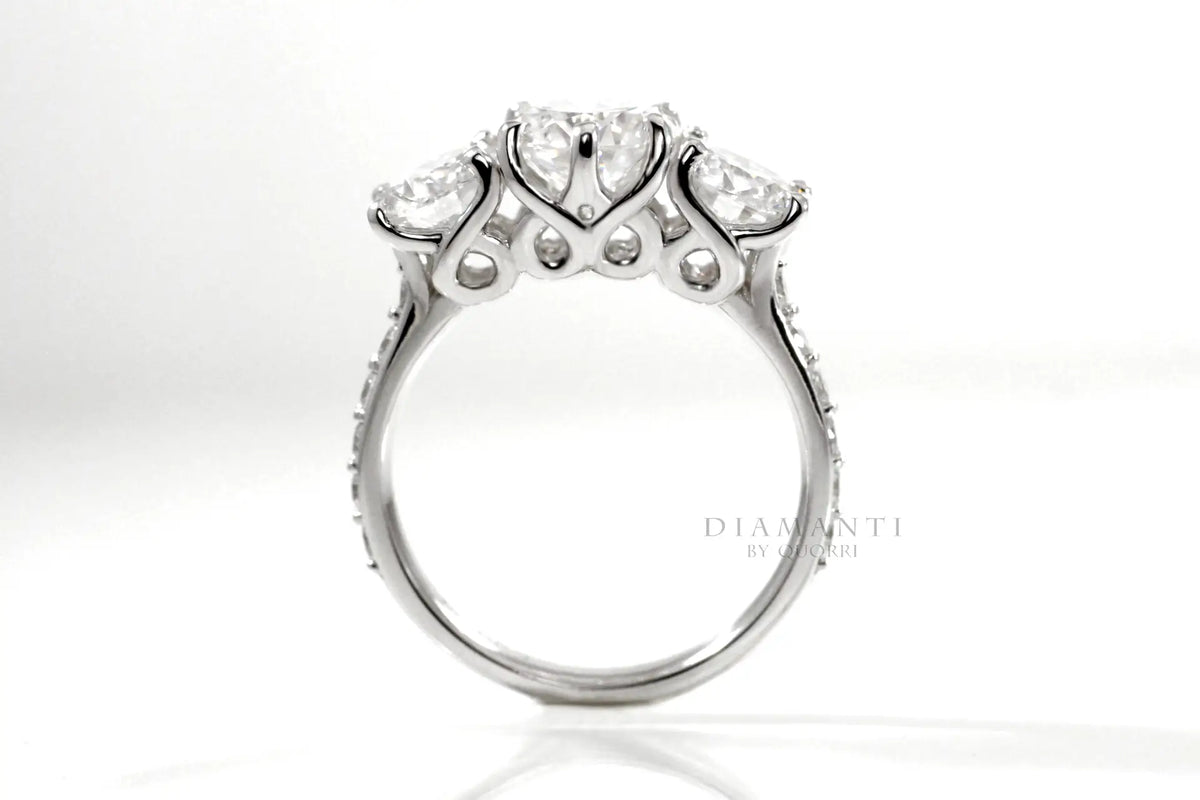 affordable three stone 2.5ct 14k white gold lab grown diamond engagement ring Quorri
