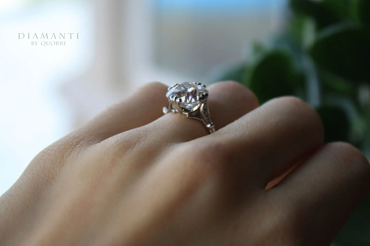 18k white gold 3 carat designer vintage claw prong cushion lab made diamond engagement ring Quorri
