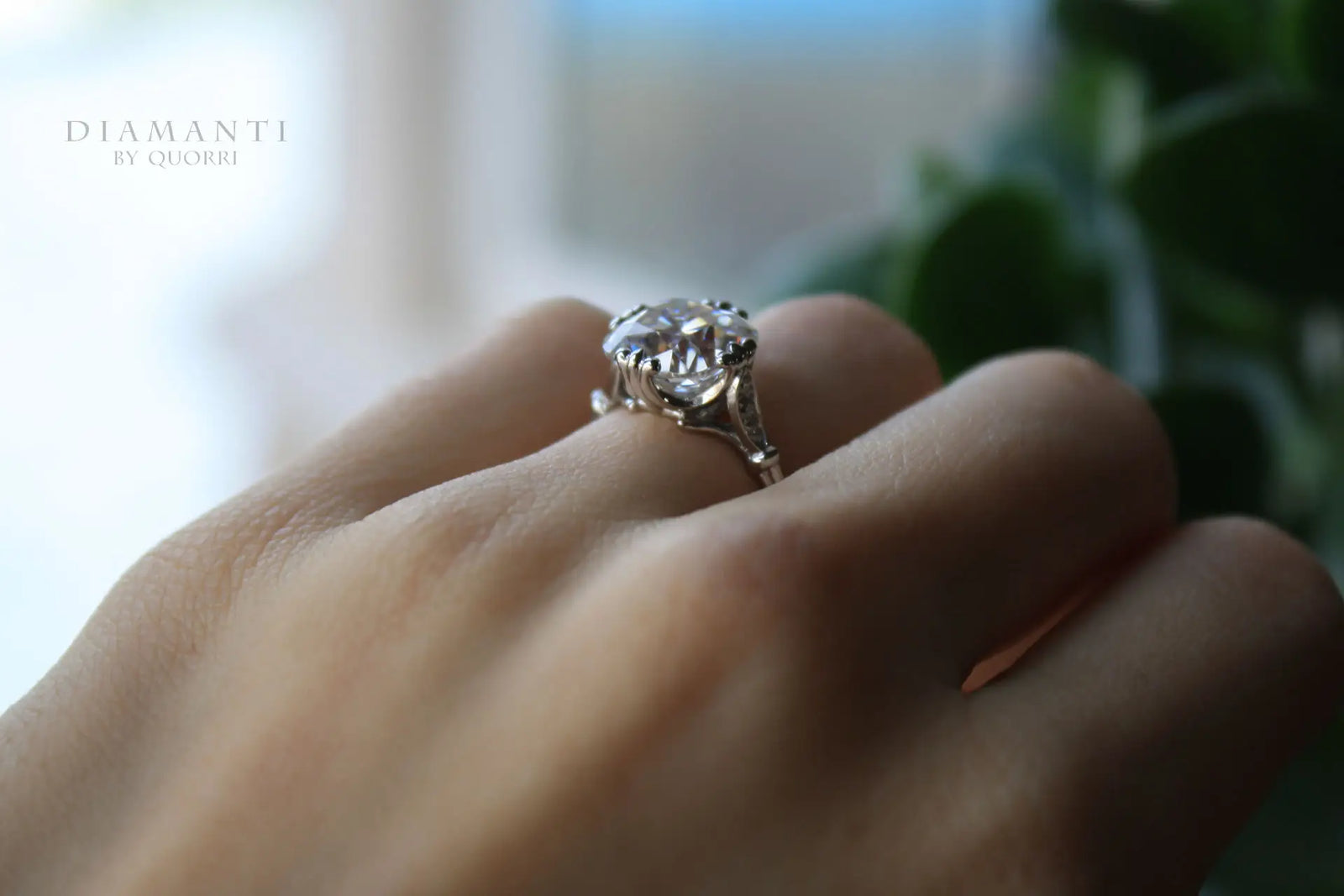 18k white gold 3 carat designer vintage claw prong cushion lab made diamond engagement ring Quorri