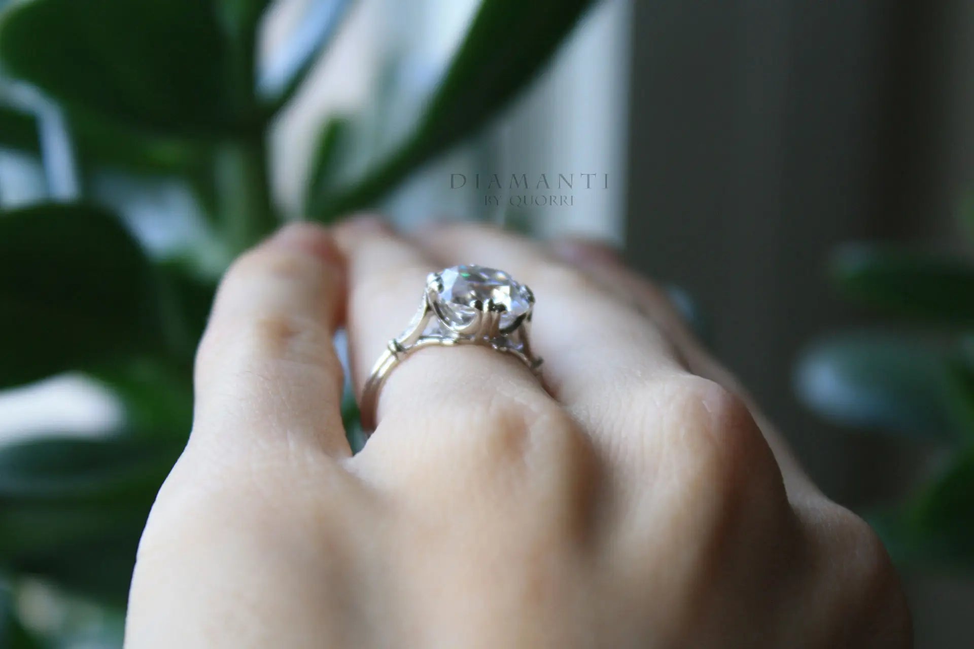 affordable 3 carat designer vintage claw prong cushion lab made diamond engagement ring Quorri Canada