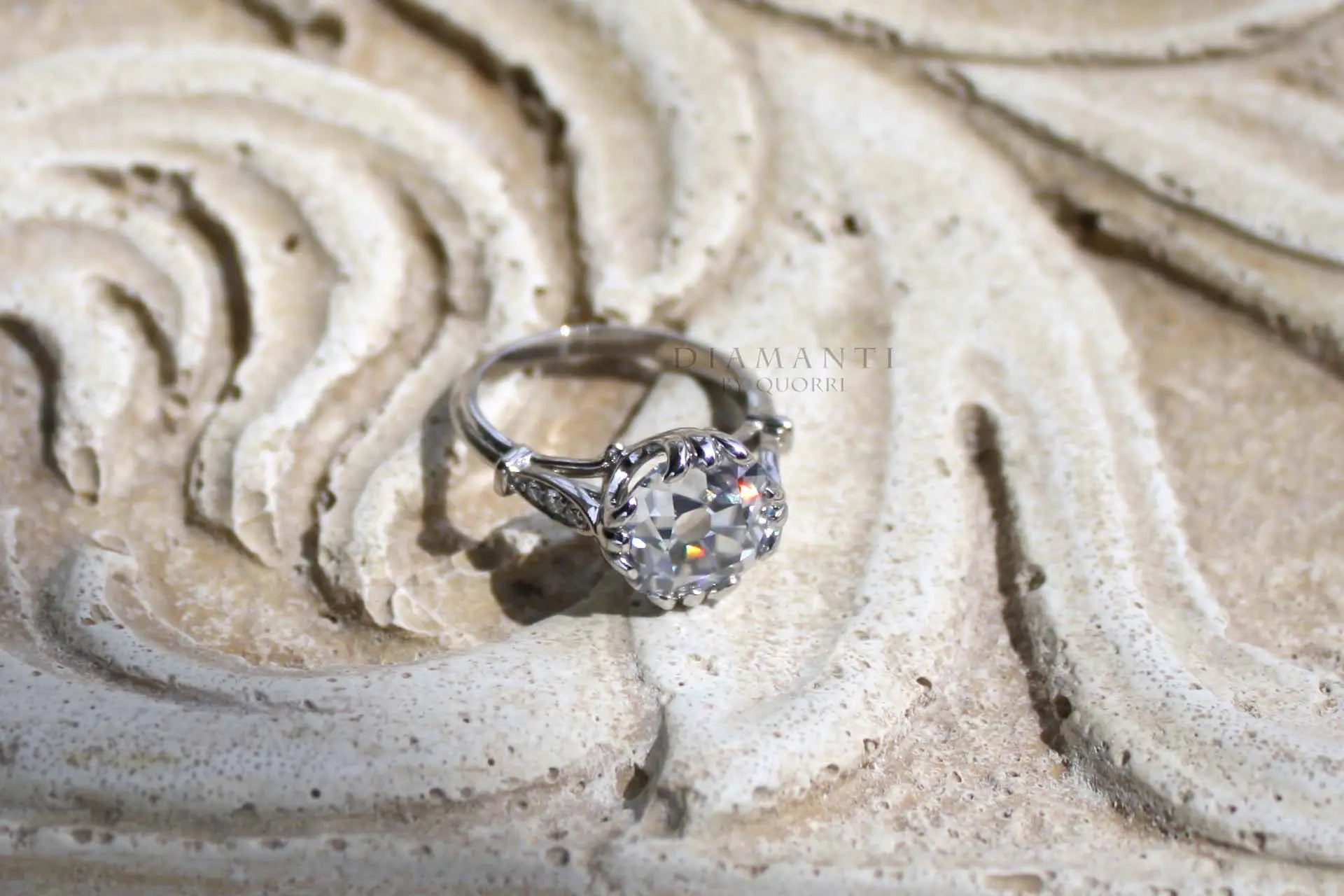 3 carat designer vintage claw prong cushion lab made diamond engagement ring Quorri