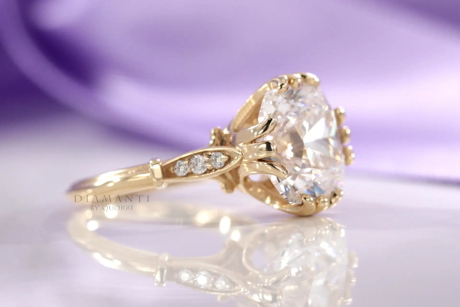 rose gold vintage claw prong 2ct cushion lab grown diamond engagement ring Quorri