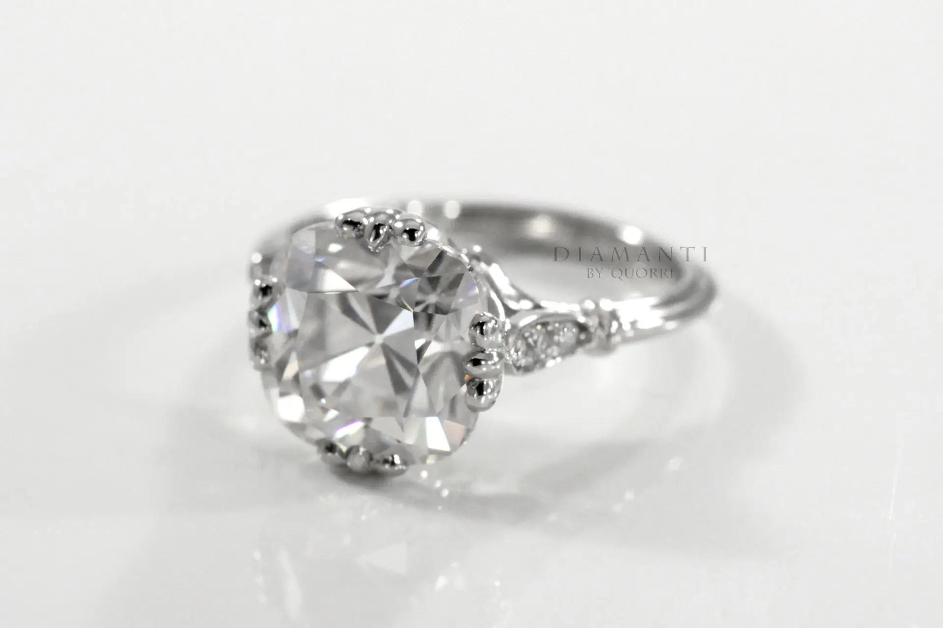platinum vintage claw prong 3ct cushion lab created diamond engagement ring Quorri