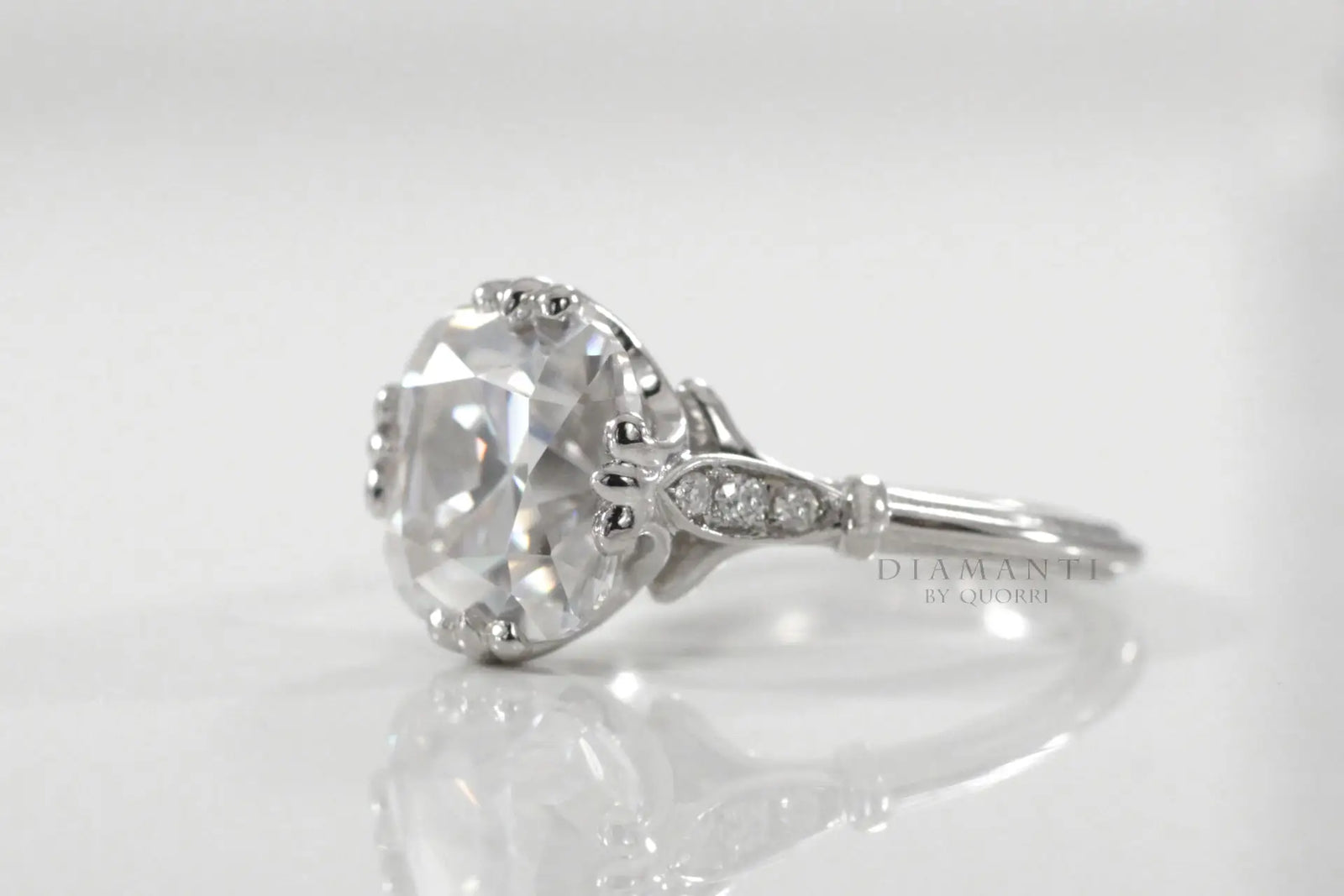 affordable antique vintage claw prong 2ct cushion lab diamond engagement ring Quorri