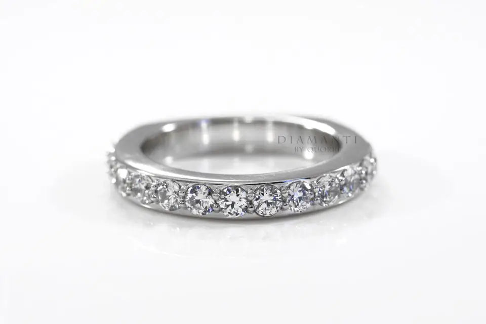 18k white gold designer affordable round lab diamond wedding band Quorri