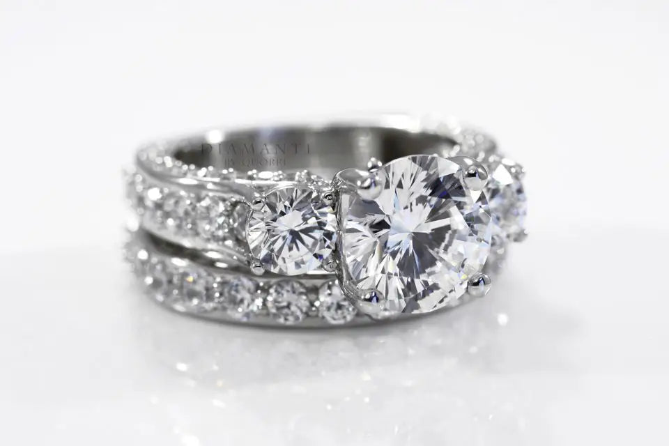 18k white gold designer affordable round lab diamond wedding band Quorri