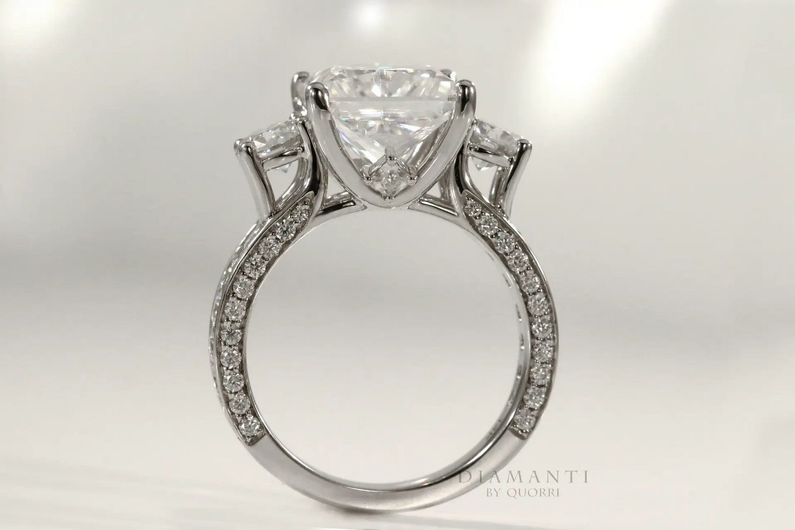 vera wang inspired 14k white 3 carat princess three stone lab diamond engagement ring Quorri
