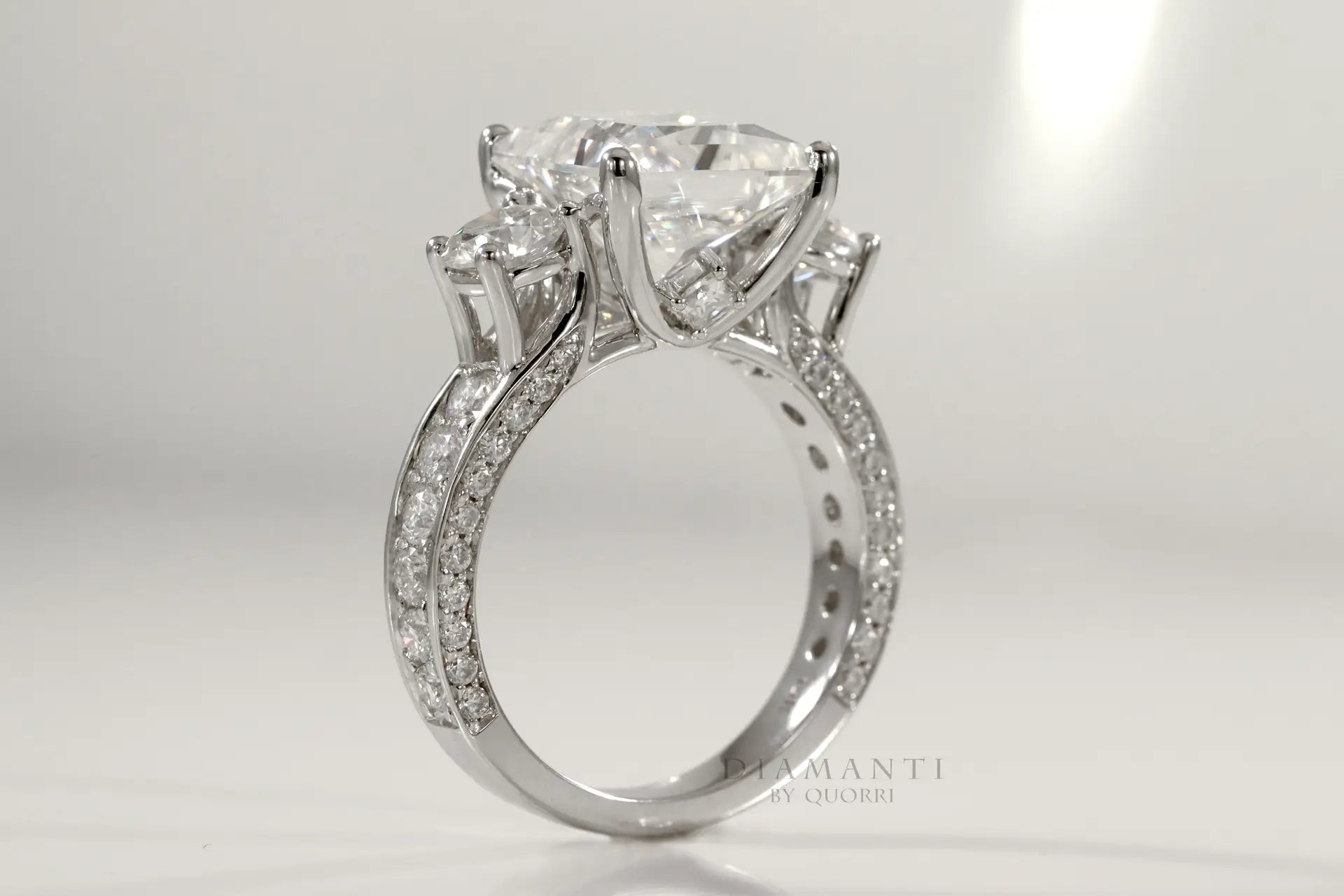 vera wang inspired 18k white princess three stone lab grown diamond engagement ring Quorri