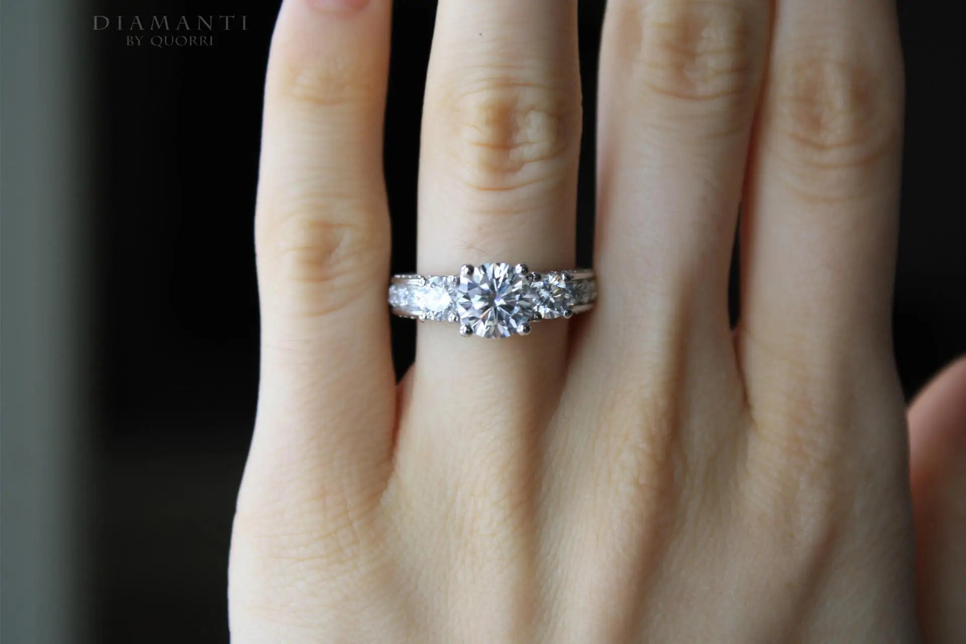 1.5ct vera wang inspired accented 3 stone round lab made diamond engagement ring