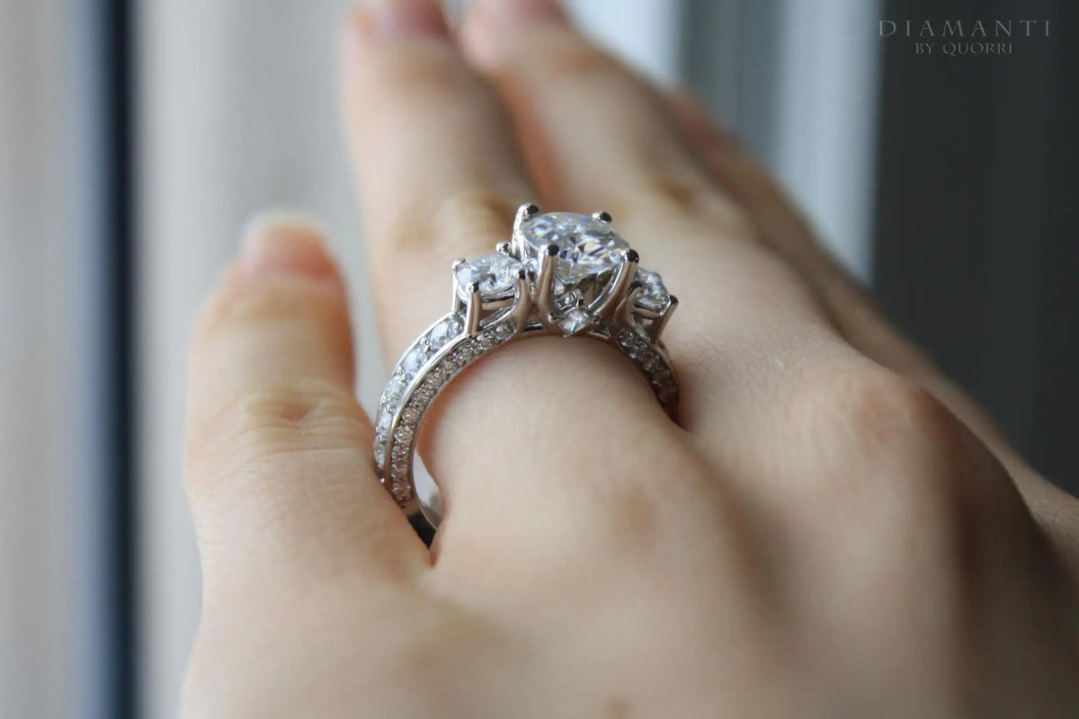 affordable vera wang inspired accented 3 stone 2.5ct round lab grown diamond engagement ring