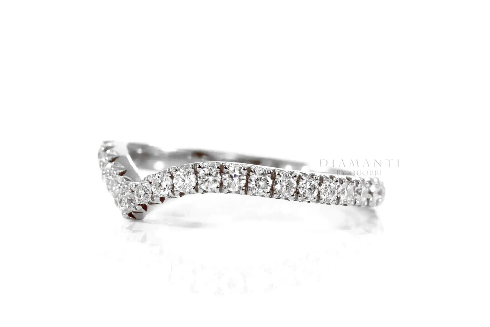 designer 18k white gold chevron style lab diamond wedding band Quorri Canada