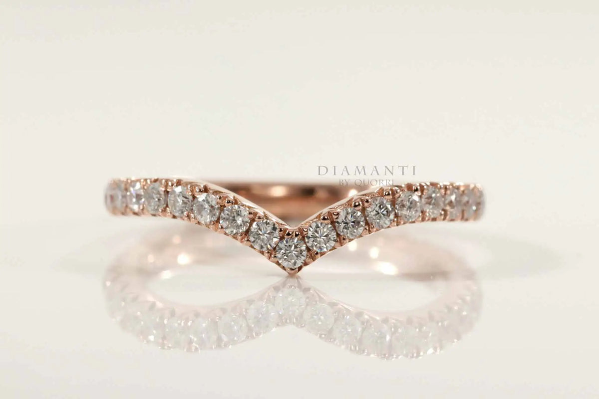 lab diamond rose gold chevron eternity wedding and anniversary band Quorri Canada