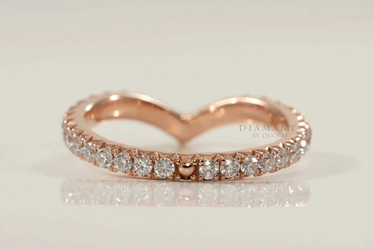 designer pave rose gold chevron eternity wedding and anniversary diamond band Quorri Canada
