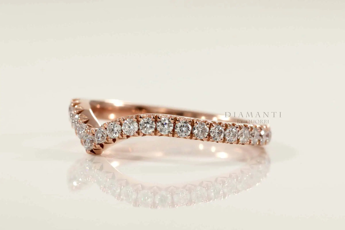 1 carat to 4.5 carats designer rose gold chevron eternity wedding and anniversary band Quorri Canada