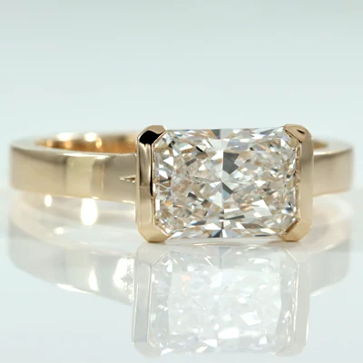 bezel set radiant cut lab diamond engagement ring