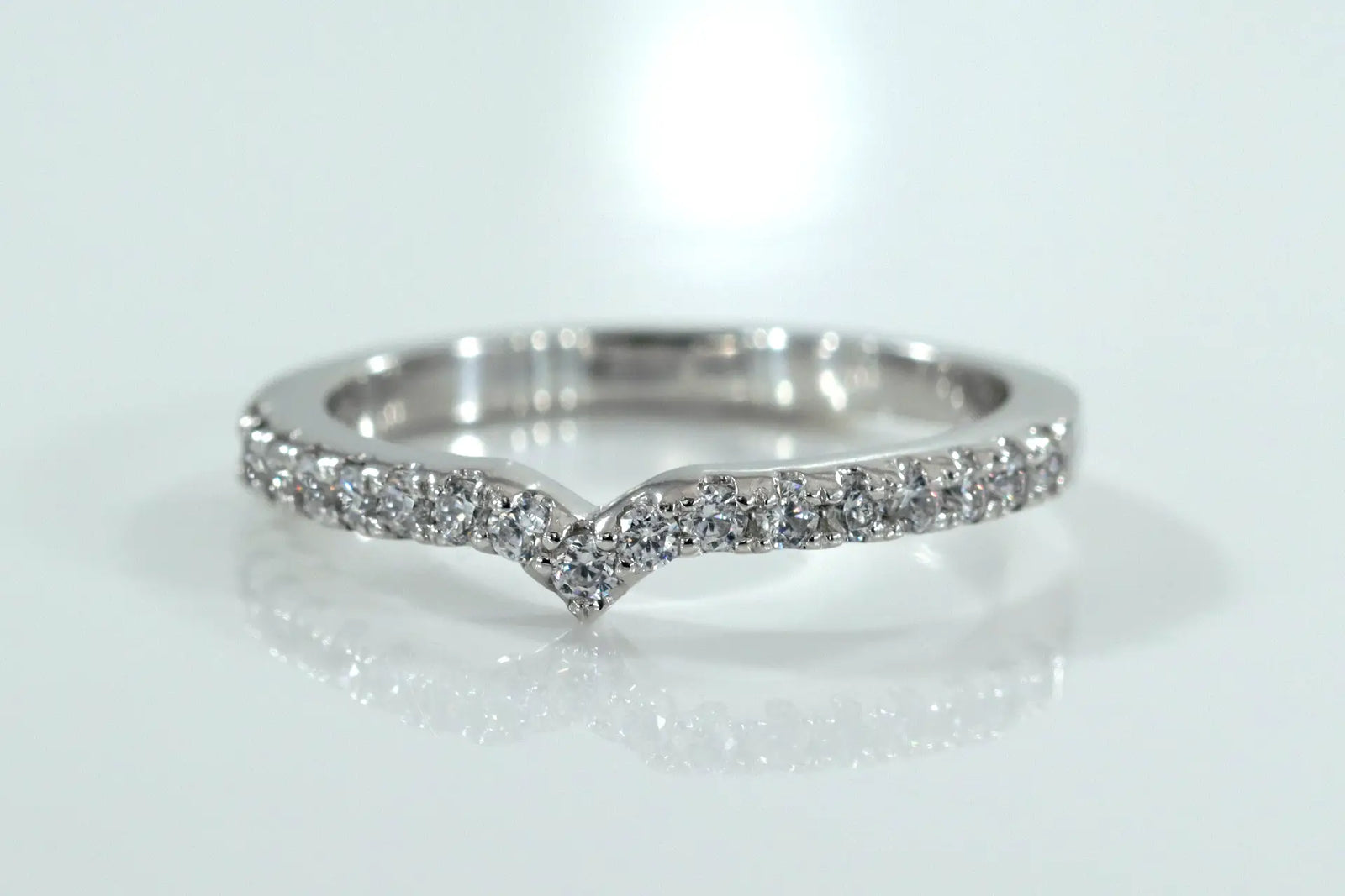 affordable designer crescent 14k white gold round brilliant lab created diamond wedding band Quorri Canada