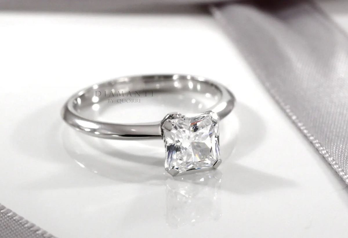 affordable 18k white gold 2.5 carat princess lab made diamond solitaire engagemrent ring Quorri
