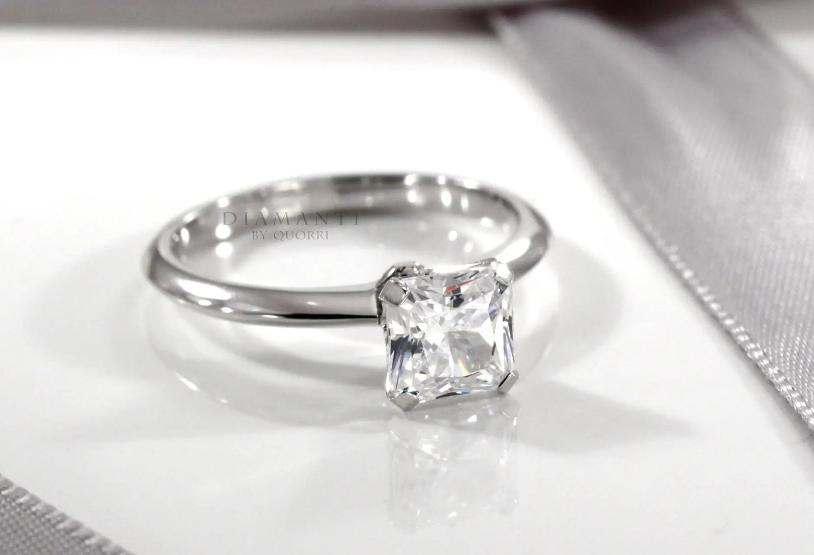 affordable 18k white gold 2.5 carat princess lab made diamond solitaire engagemrent ring Quorri
