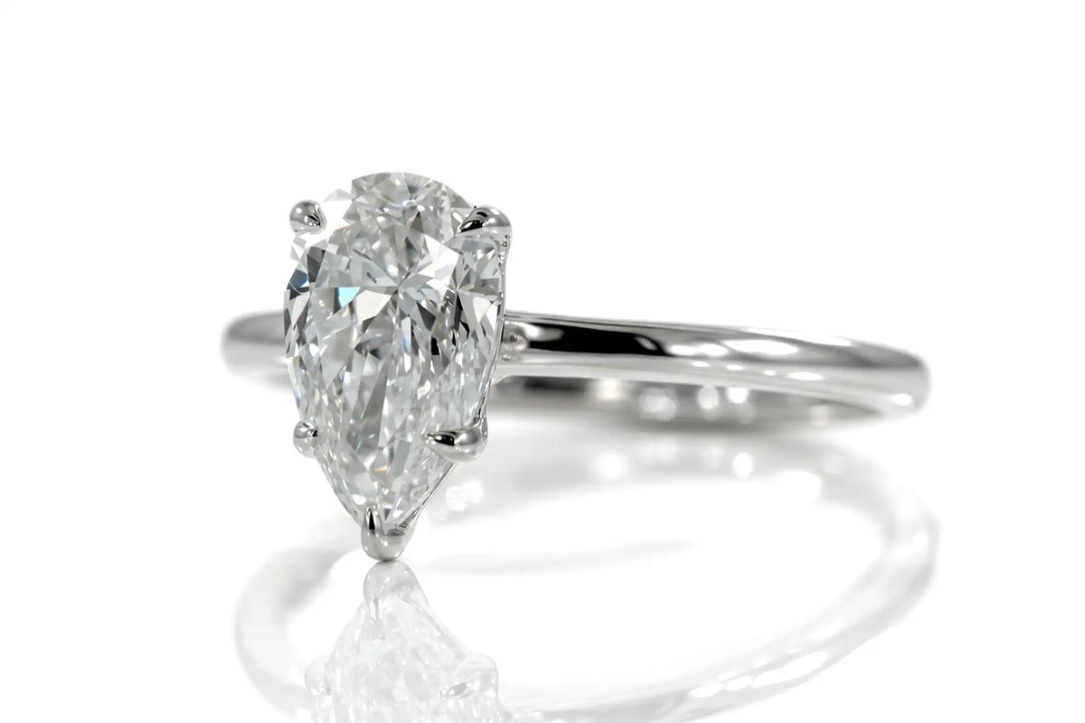 14k White Gold 1.50 carat pear lab grown diamond solitaire engagement ring Quorri