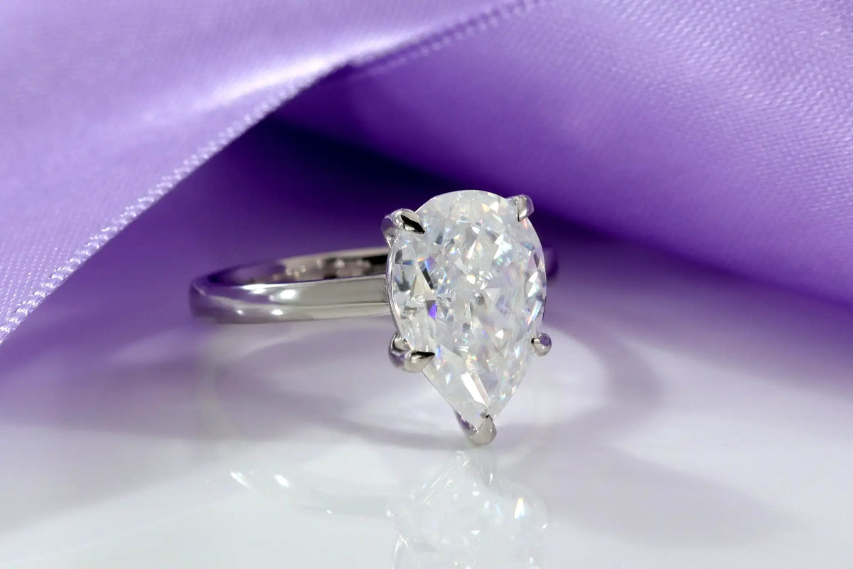 White Gold 3 carat pear lab grown diamond solitaire engagement ring Quorri