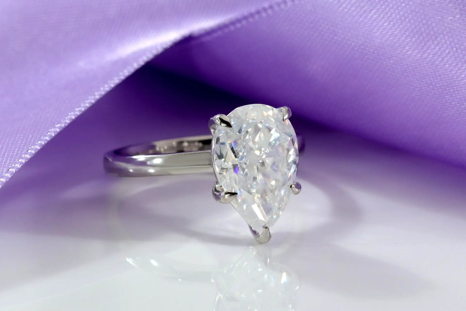 White Gold 3 carat pear lab grown diamond solitaire engagement ring Quorri