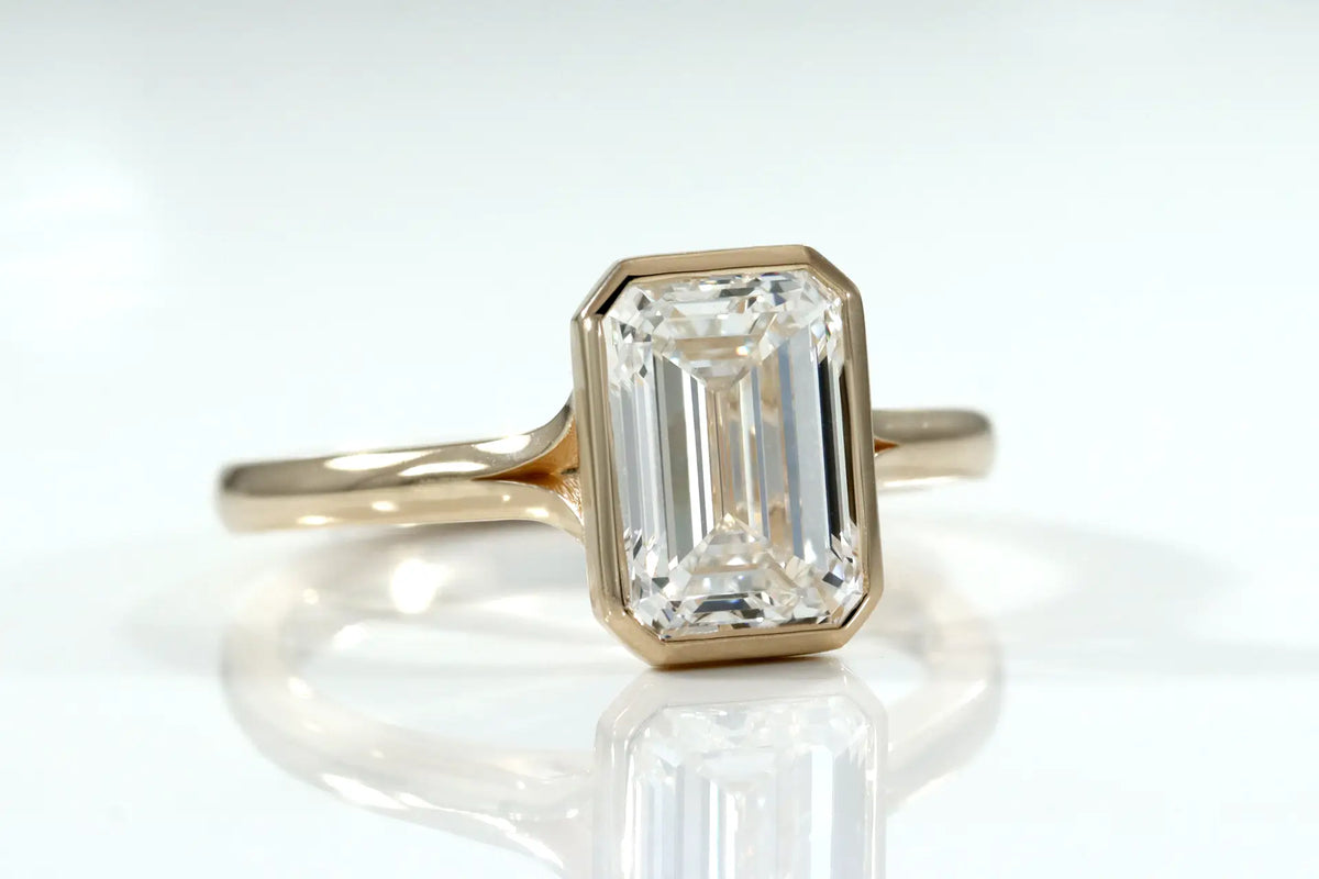 18k yellow gold 2 carat bezel set emerald lab grown diamond engagement ring Quorri