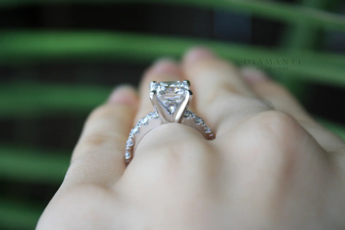 cathedral accented 3 carat princess lab diamond engagement ring Quorri