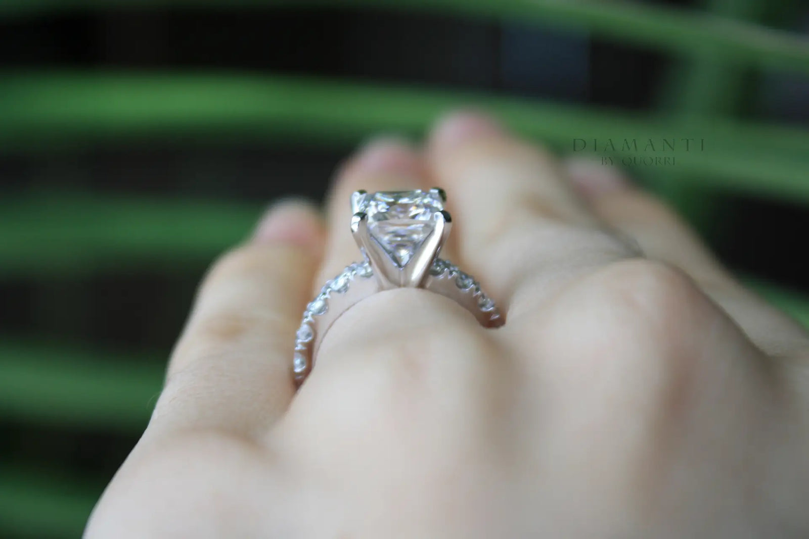 cathedral accented 3 carat princess lab diamond engagement ring Quorri