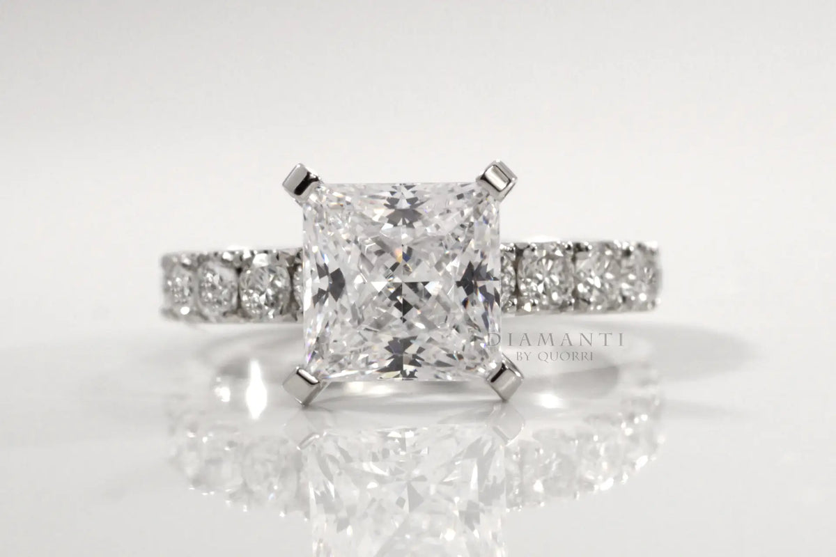 platinum accented 3 carat princess lab made diamond engagement ring Quorri Canada