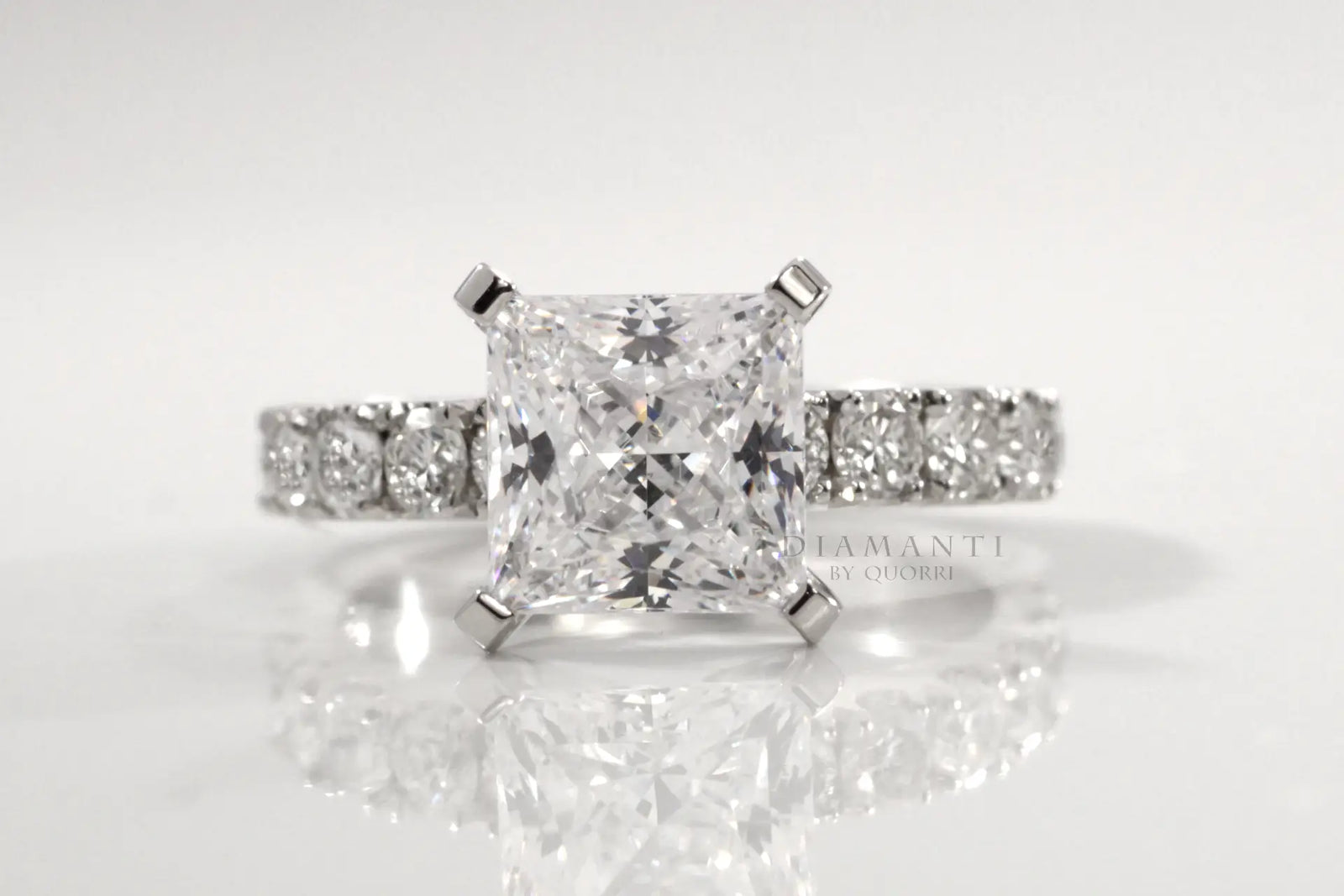 platinum accented 3 carat princess lab made diamond engagement ring Quorri Canada