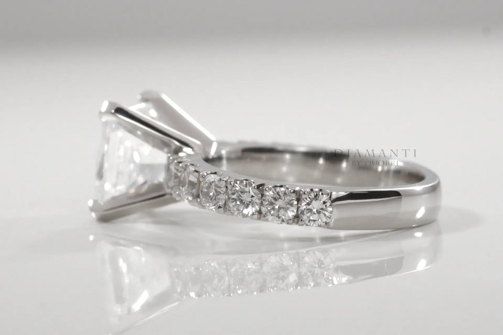 4 prong accented 4 carat princess lab diamond engagement ring Quorri