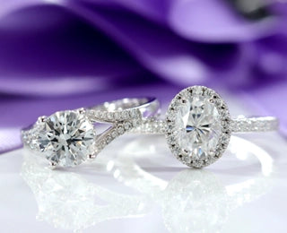 2 carat oval halo and split band 1 carat lab diamond rings