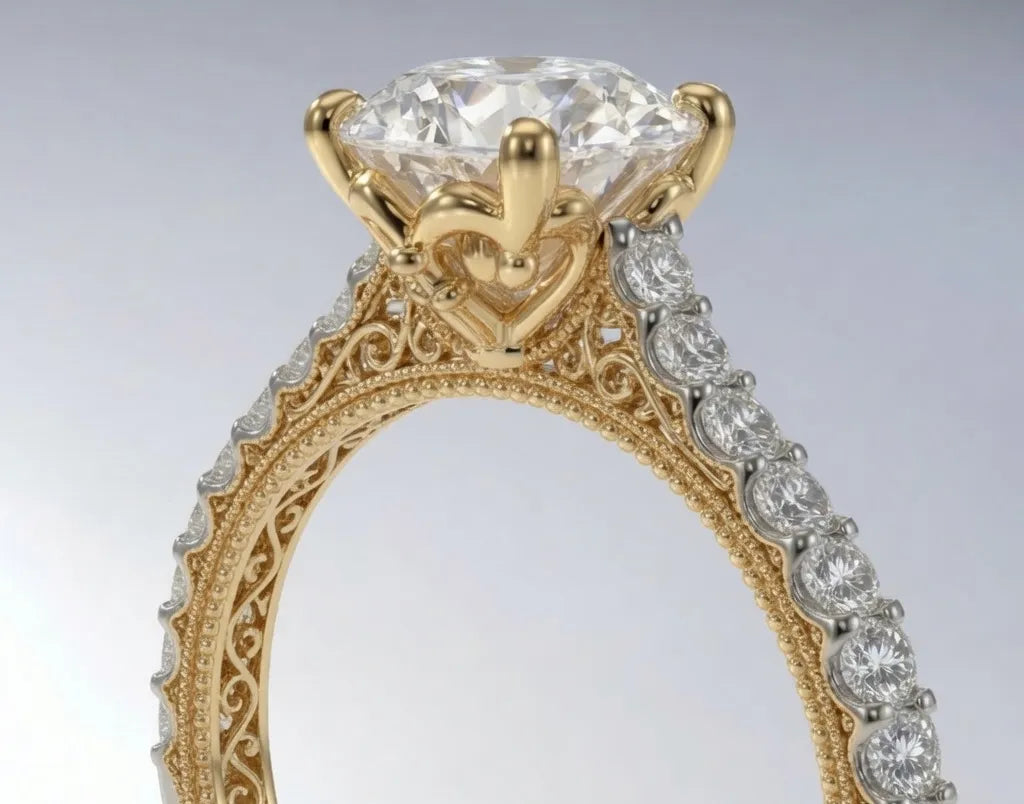 custom scrolling, filigree, accents and beadwork on a Quorri collection ring.